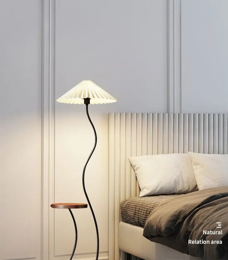 Cream floor lamp for the living room side table for the tea table and pleated bedside standing lamp for the bedroom