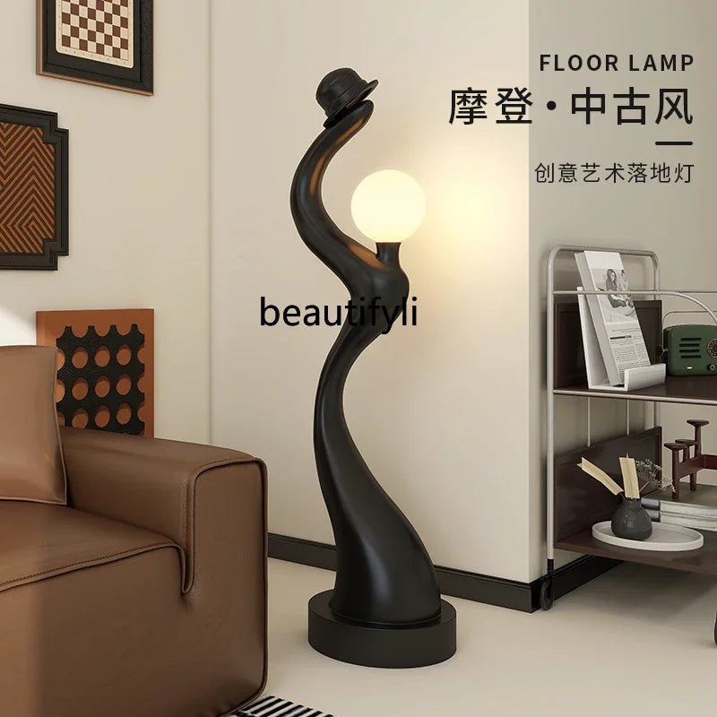 Creative art floor-to-ceiling ornaments, antique light luxury, living room, large TV cabinet, home decoration next to the sofa