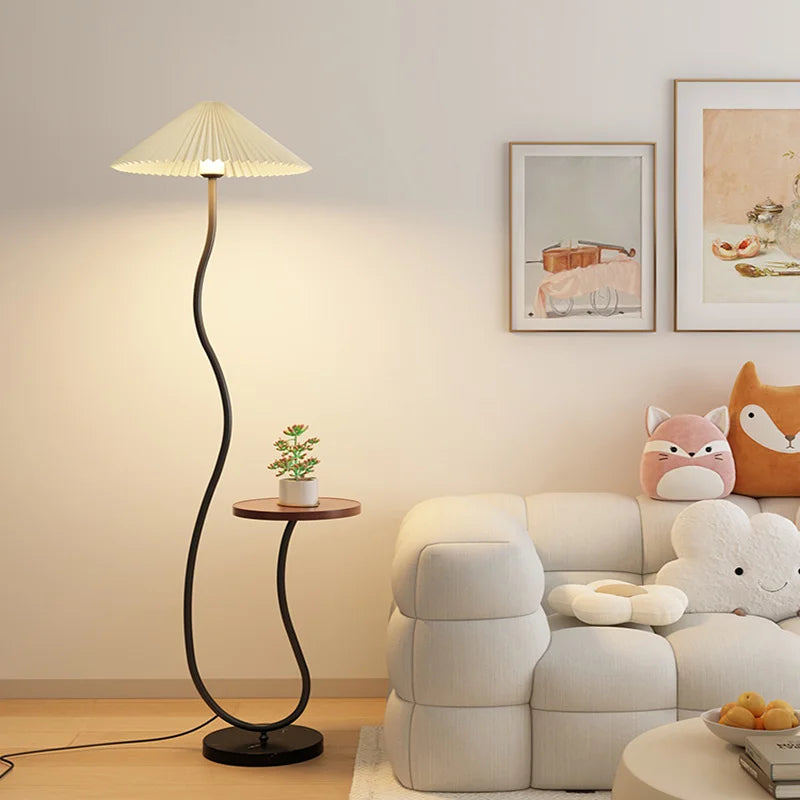 Cream floor lamp for the living room side table for the tea table and pleated bedside standing lamp for the bedroom