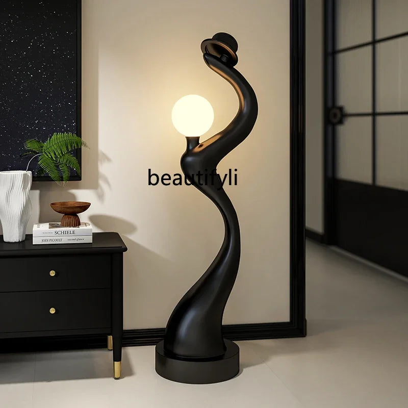 Creative art floor-to-ceiling ornaments, antique light luxury, living room, large TV cabinet, home decoration next to the sofa