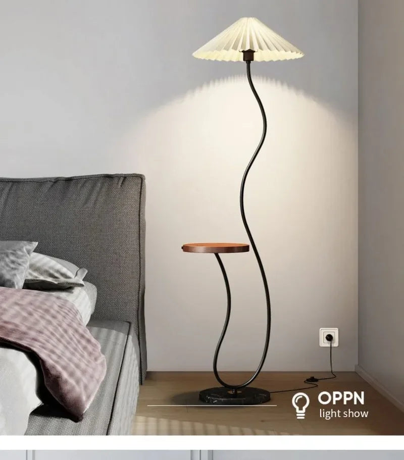 Cream floor lamp for the living room side table for the tea table and pleated bedside standing lamp for the bedroom