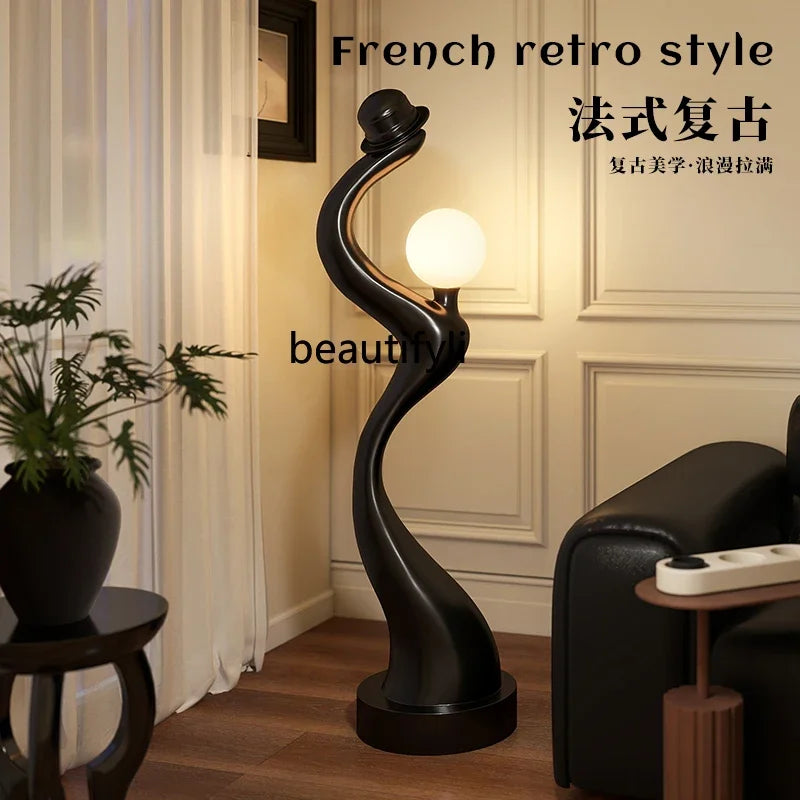 Creative art floor-to-ceiling ornaments, antique light luxury, living room, large TV cabinet, home decoration next to the sofa