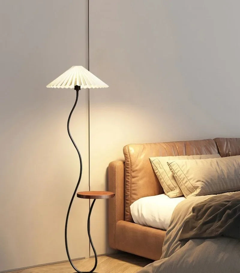 Cream floor lamp for the living room side table for the tea table and pleated bedside standing lamp for the bedroom
