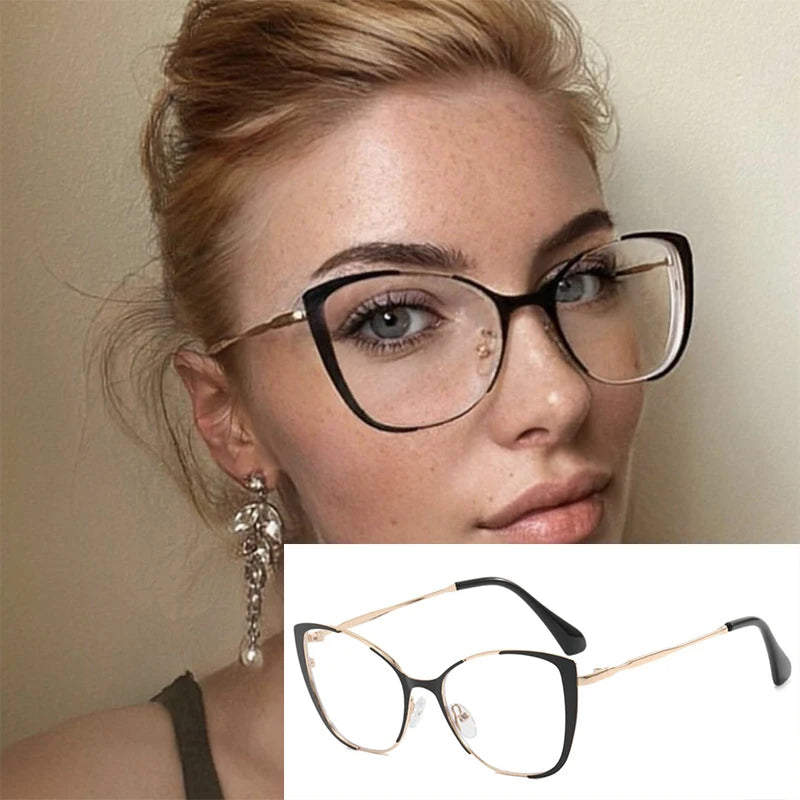 Acadenzy Metal Red Cat Eye Anti-Blue Glasses