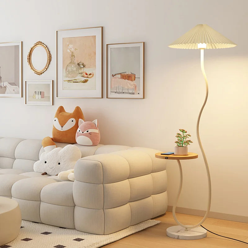 Cream floor lamp for the living room side table for the tea table and pleated bedside standing lamp for the bedroom