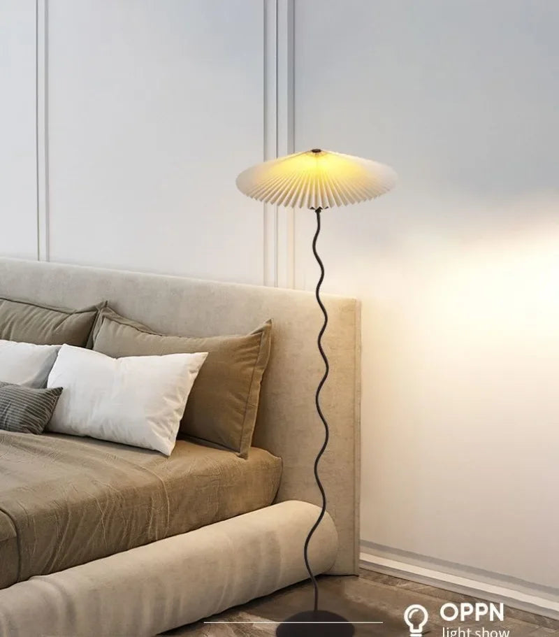 Cream floor lamp for the living room side table for the tea table and pleated bedside standing lamp for the bedroom