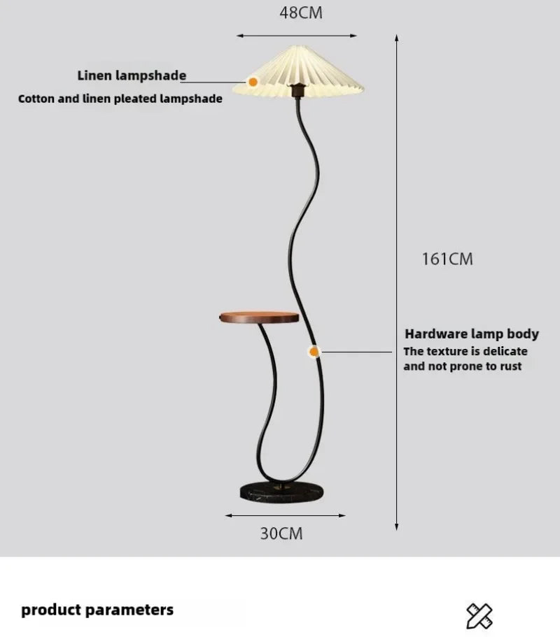 Cream floor lamp for the living room side table for the tea table and pleated bedside standing lamp for the bedroom