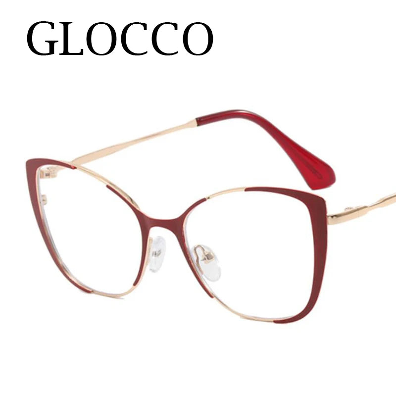 Acadenzy Metal Red Cat Eye Anti-Blue Glasses