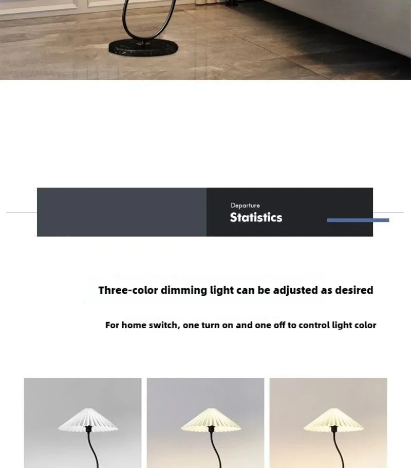 Cream floor lamp for the living room side table for the tea table and pleated bedside standing lamp for the bedroom